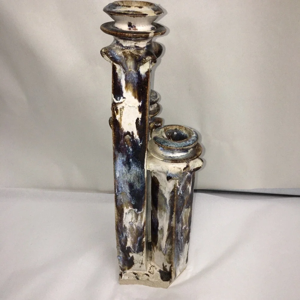 Ceramic Studio Art  Pottery Candle Holder Candlesticks Drip Glaze
